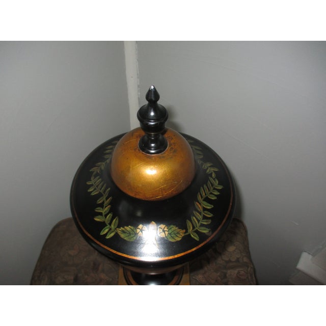 Vintage French Provincial Toleware Hand Painted Urn With Birds & Flowers Lion Handles For Sale In Columbia, SC - Image 6 of 7