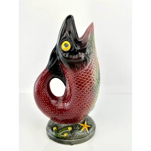 Vintage 1960's Mid Century Hand Painted Portugal Fish Pitcher For Sale - Image 4 of 10