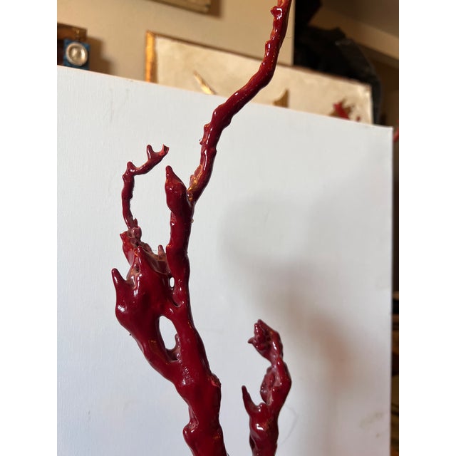 Wood Vintage Baroque Style Curiosity Cabinet Custom Faux Red Coral Specimen on the Metal Base For Sale - Image 7 of 10