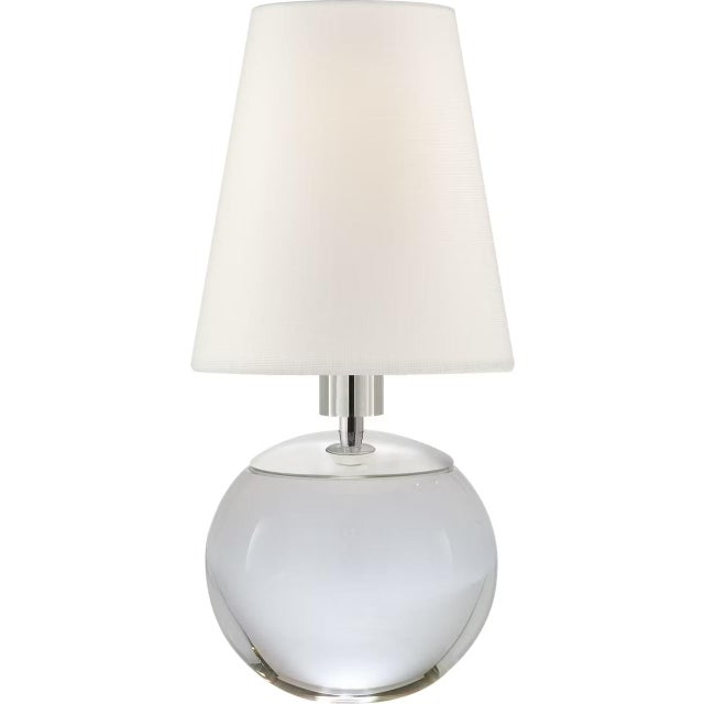 Modern Thomas O'Brien by Visual Comfort Signature Tiny Terri Round Accent Lamp in Crystal with Linen Shade For Sale - Image 3 of 3