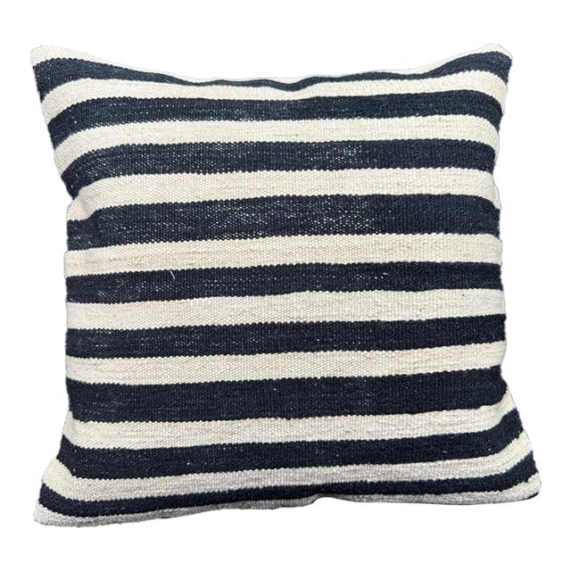 Turkish Hemp Pillow Cushion Natural Beige Black Cushion Cover 20"x20" For Sale