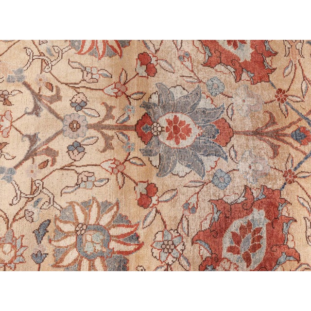 Persian Antique Persian Tabriz Botanic Handmade Wool Rug For Sale - Image 3 of 9
