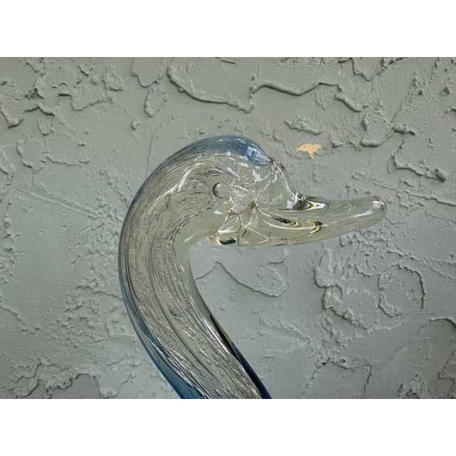 Vintage Blue & Clear Art Glass Swan Sculpture With Controlled Bubble Inclusions For Sale - Image 4 of 12