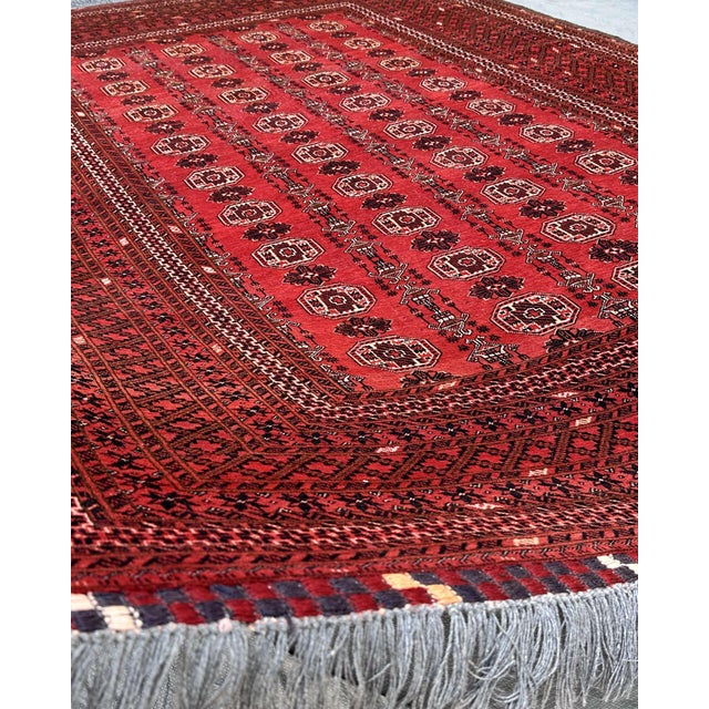 Islamic Afghan Turkmen Tekke Bokhara Hand-Knotted Wool Rug, Red Gul, 9'2" X 6'6" For Sale - Image 3 of 13