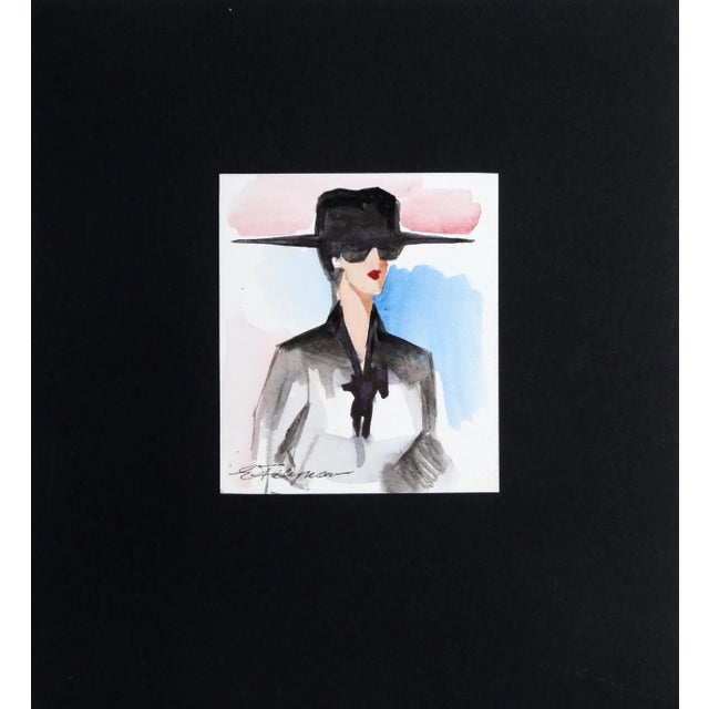 Woman With Hat, Erik Freyman Watercolor on Paper, Signed in Pen For Sale - Image 4 of 4