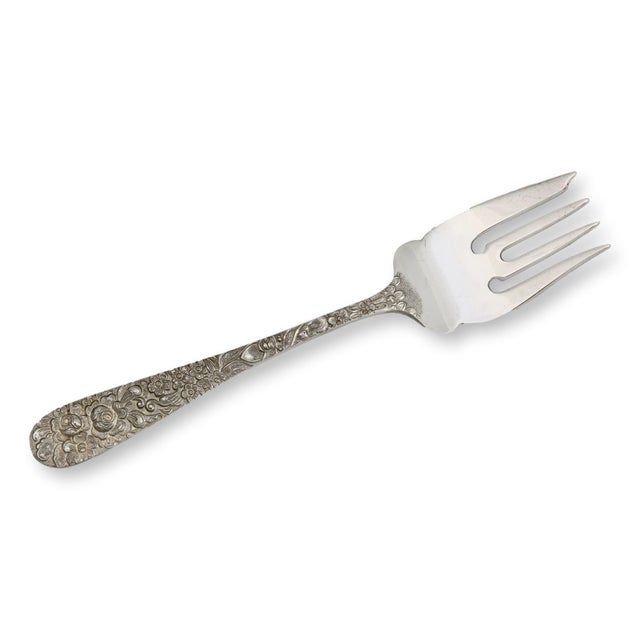 Set of four Kirk Stieff Sterling Silver Rose pattern salad forks. First introduced in 1892, the Rose pattern is celebrated...