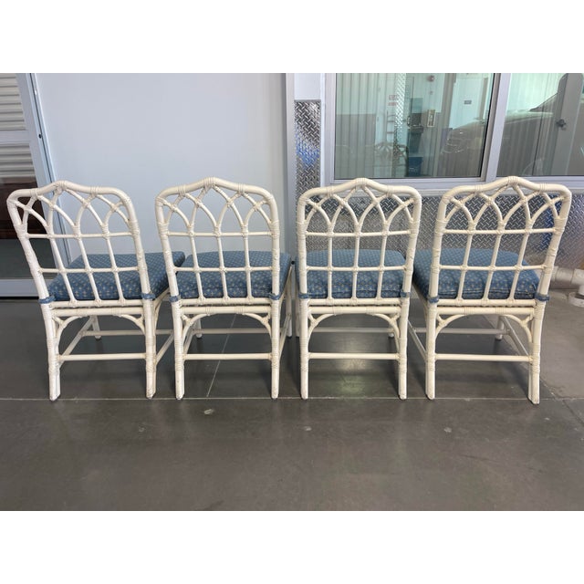 Late 20th Century Vintage McGuire San Francisco Cathedral Back Rattan Dining Chairs – Set of 4 For Sale - Image 5 of 12