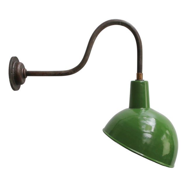 Vintage French Industrial Green Enamel Wall Light For Sale