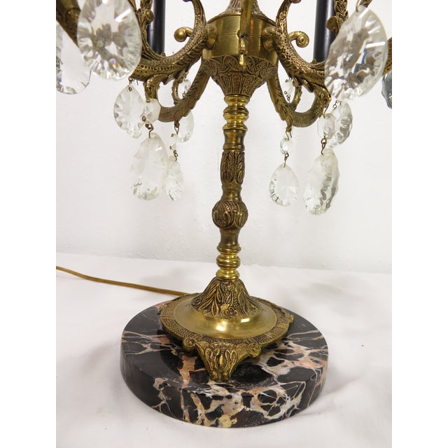 Hollywood Regency Spanish Brass 5 Arm Candelabra Table Lamp on Italian Marble For Sale In Seattle - Image 6 of 17
