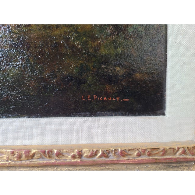 Claude E. Picault Antique Oil Painting 19th Century Pastoral Pond Landscape For Sale - Image 9 of 17