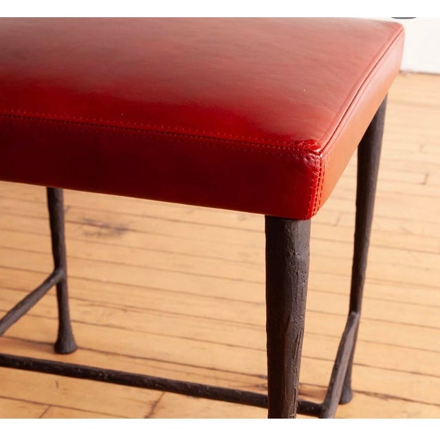 French Pair of Christian Liaigre "Sudd" Stools, Red Leather For Sale - Image 3 of 6