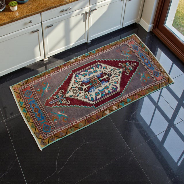 Hollywood Regency 1970s Hand Knotted Door Mat, Entryway Rug, Bath Mat, Kitchen Decor, Small Rug, Turkish Rug - 1′7″ × 3′3″ For Sale - Image 3 of 8