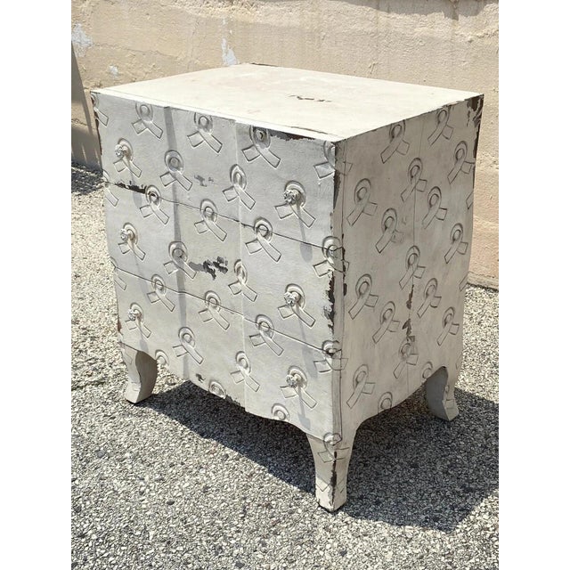 Late 20th Century Breast Cancer Awareness Ribbon 3 Drawer White Carved Wood Chest Nightstand For Sale - Image 11 of 11
