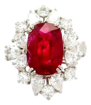 6.16 Carat Ruby Diamond Platinum Ring, Size 7.25