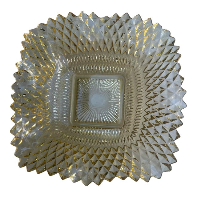 Vintage Indiana Glass Diamond Point Amber Carnival Glass Candy Dish Amber For Sale