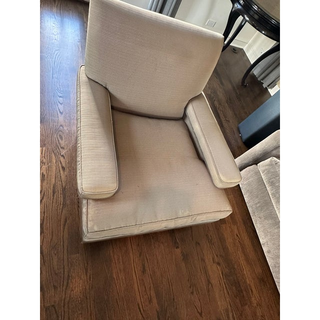 Tan Designer Bright Furniture Arm Chair With Deep Seat and Contemporary Styling For Sale - Image 8 of 9