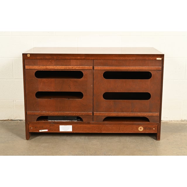 Stickley Harvey Ellis Collection Mission Arts & Crafts Inlaid Oak Console or Media Cabinet For Sale - Image 11 of 15