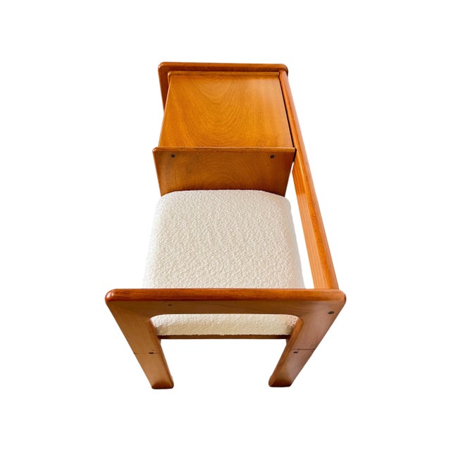 Mid-Century Modern Teak Telephone Bench With Alabaster Boucle, 1980s For Sale - Image 6 of 11