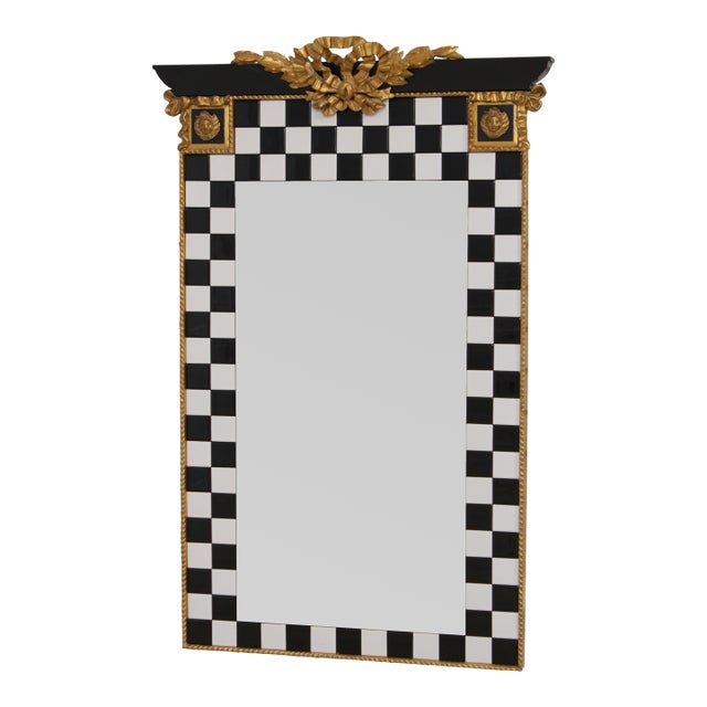 Carvers Guild Whimsical Black & White Checkered Tile Mirror For Sale