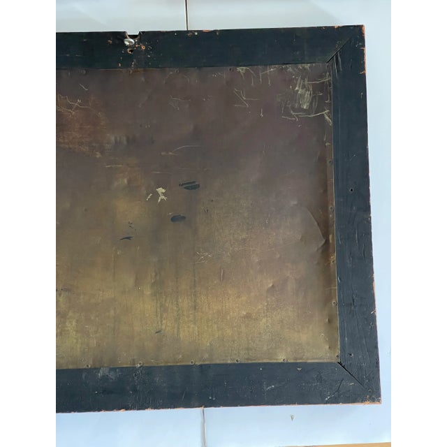 19 th c Antique Embossed Brass wall art after Dutch masters , interior scene with musician.in ornate frame with embossed...