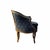 Antique, French Louis XV style armchair with a carved wood frame and blue floral upholstery.