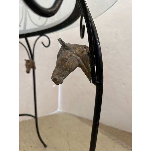 1950s Etched Glass & Iron Round Table With Equestrian Motif For Sale - Image 5 of 8