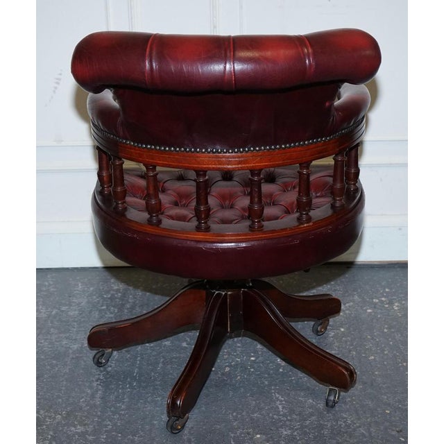 Burgundy Chesterfield Leather Captains Swivel Desk Chair, 1950s For Sale - Image 13 of 14
