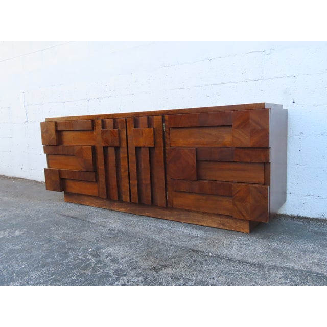 Mid-Century Modern Lane Brutalist Mid Century Modern Long Dresser Tv Cabinet 6304 For Sale - Image 3 of 17