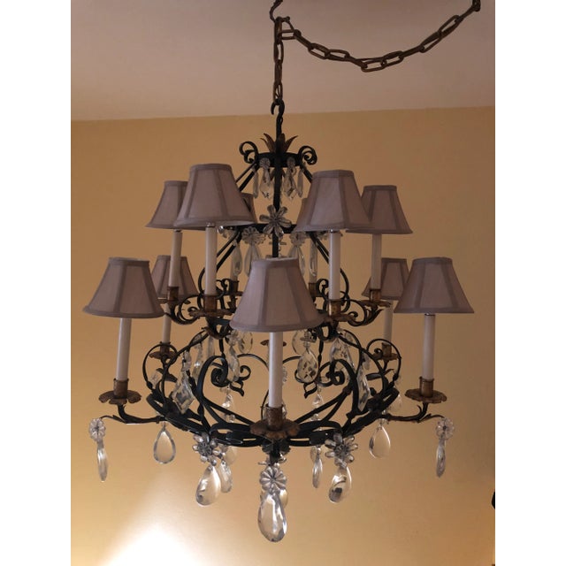 Vintage Traditional 12-Light Candle Style Tiered Chandelier W/Crystal & Gilt Metal Accents For Sale - Image 13 of 13