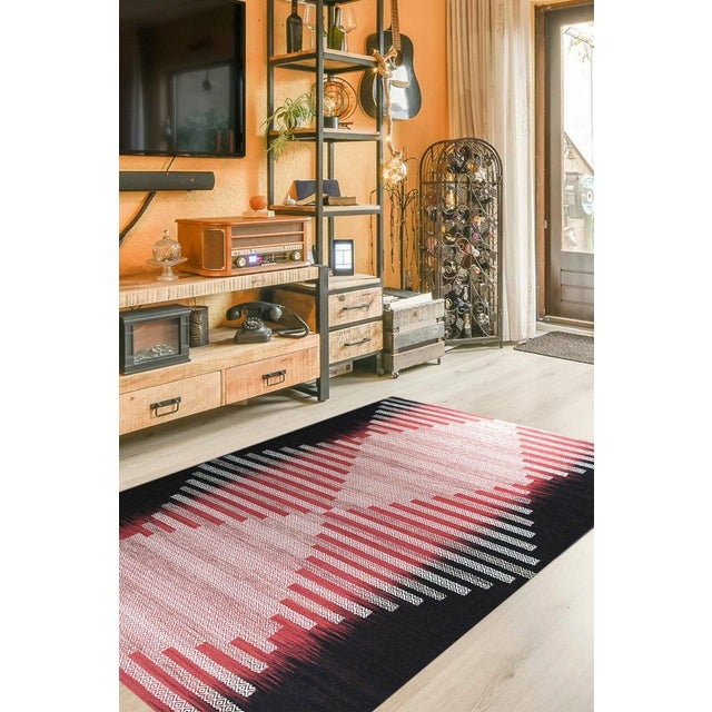 10x14 Black Flat Weave Wool Hourglass Motif Geometric Modern Carpet Rug For Sale - Image 10 of 10