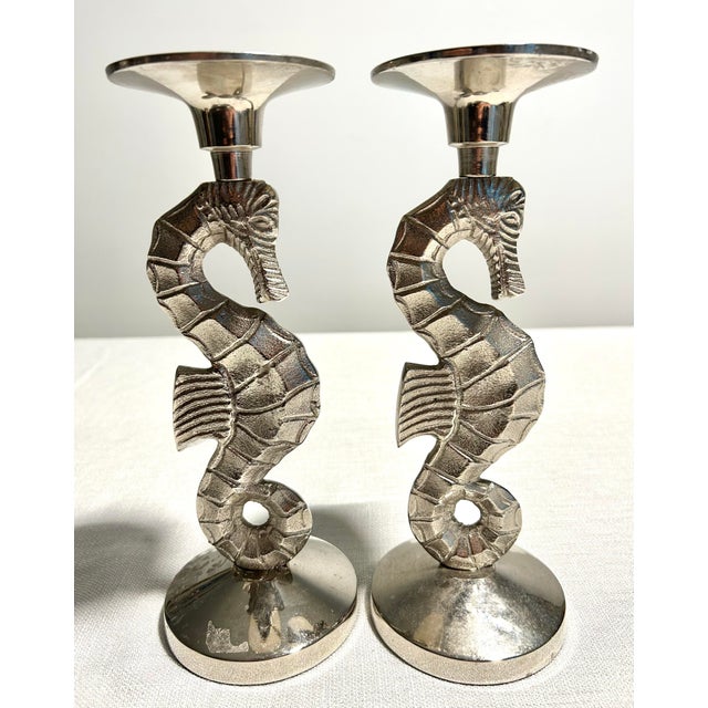 Mid-Century Modern MCM Andrea by Sadek Silverplate Seahorse Candlestick Holders - A 4 Piece Set For Sale - Image 3 of 9