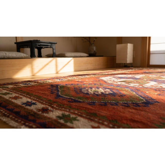 Red 1920s Red Medallion Tribal Caucasian Kazak Lori Pombak Carpet 4'9" X 6'10" Handknotted Wool Rug For Sale - Image 8 of 9