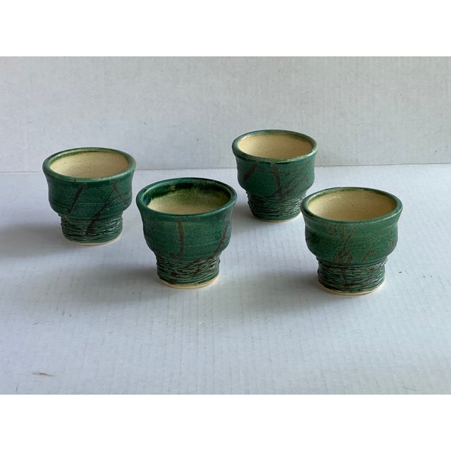 Traditional Handmade Green Nc Pottery Cups For Sale - Image 3 of 10