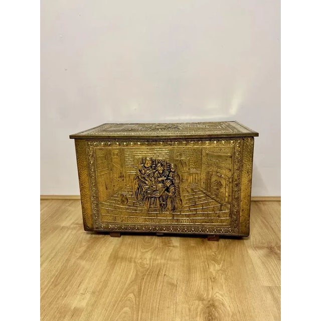 Metal Antique Ornate Brass Coal Box, 1920s For Sale - Image 7 of 8