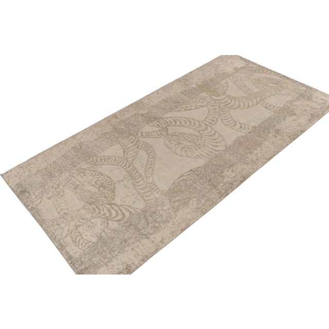 Modern Distressed Style Abstract Rug in Beige-Brown & Gray Pattern by Rug & Kilim For Sale - Image 3 of 7