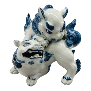 19th Century Japanese Porcelain Fighting Karashishi Pair