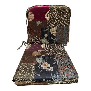 Vintage Asian Chinoiserie Patchwork Chair Pads, Set of Two For Sale