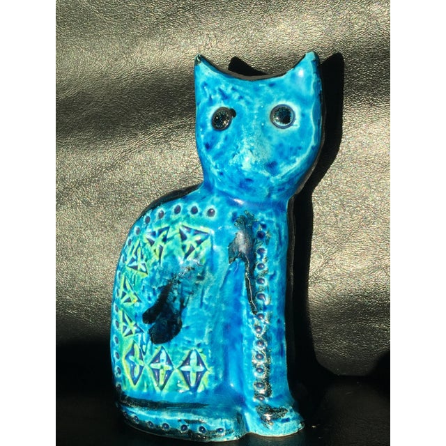 Bitossi Double Sided Turquoise Blue Ceramic Cat For Sale In Philadelphia - Image 6 of 8