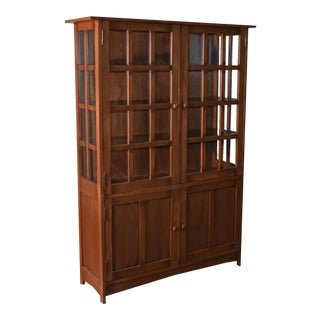 Crafters and Weavers Mission Oak 4 Door Display China Cabinet - Walnut - 49"w For Sale