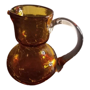 1940s Blenko Crackled Amber Glass Miniature Pitcher With Clear Applied Handle