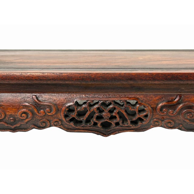 2020s Brown Oriental Lotus Carving Rectangular Display Table Stand Riser For Sale - Image 5 of 9