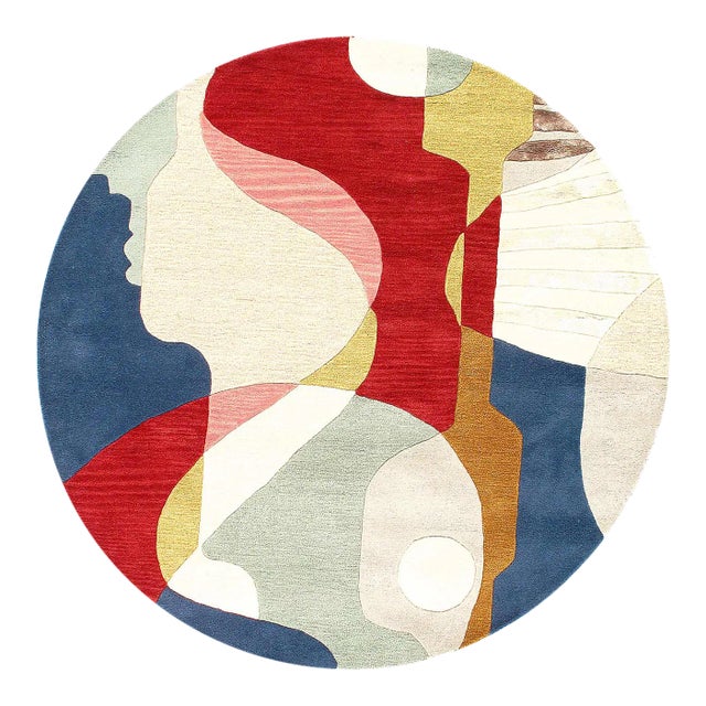 2020s Fine Hand Tufted Abstract Round Rug 6' For Sale