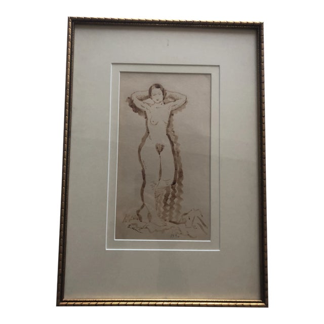 Minimalist 1930s Vintage Female Nude Painting For Sale
