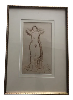 Minimalist 1930s Vintage Female Nude Painting