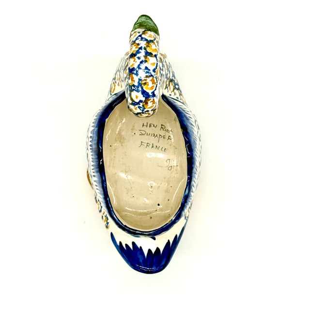 Ceramic Antique Quimper Hand Painted Swan Jardiniere For Sale - Image 7 of 10