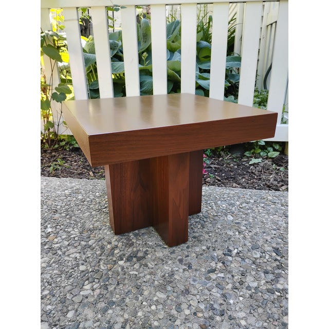 1960s Walnut Cruciform Side Tables Attributed to Milo Baughman, Pair For Sale - Image 11 of 12