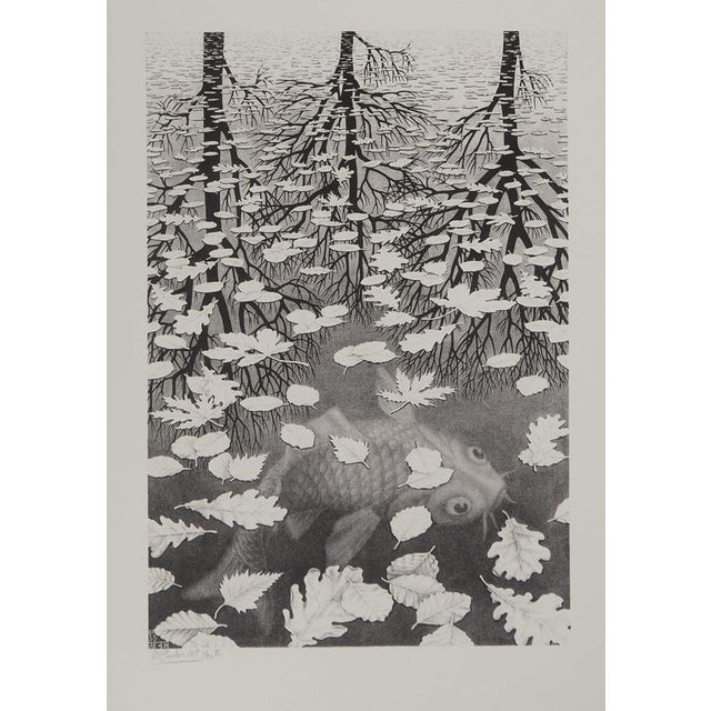 Mc escher (1898-1972) autumn and carp, 2008 facsimile based on the original wood engraving from 1935 signed in the plate...