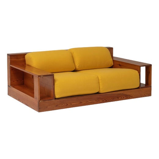 Mid-Century Modern Italian 2-Seater Lounge Chair in Yellow Upholstery, 1970s For Sale