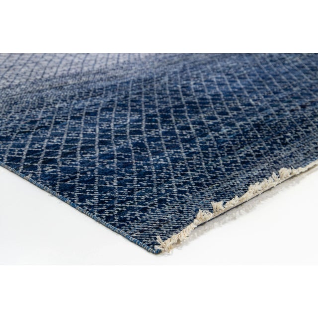 Textile Modern Savannah Style Handmade Gray and Blue Wool Rug With Geometric Pattern For Sale - Image 7 of 10