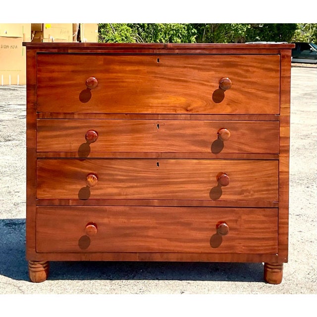 English Vintage Flame Mahogany Four-Drawer Chest For Sale - Image 3 of 12